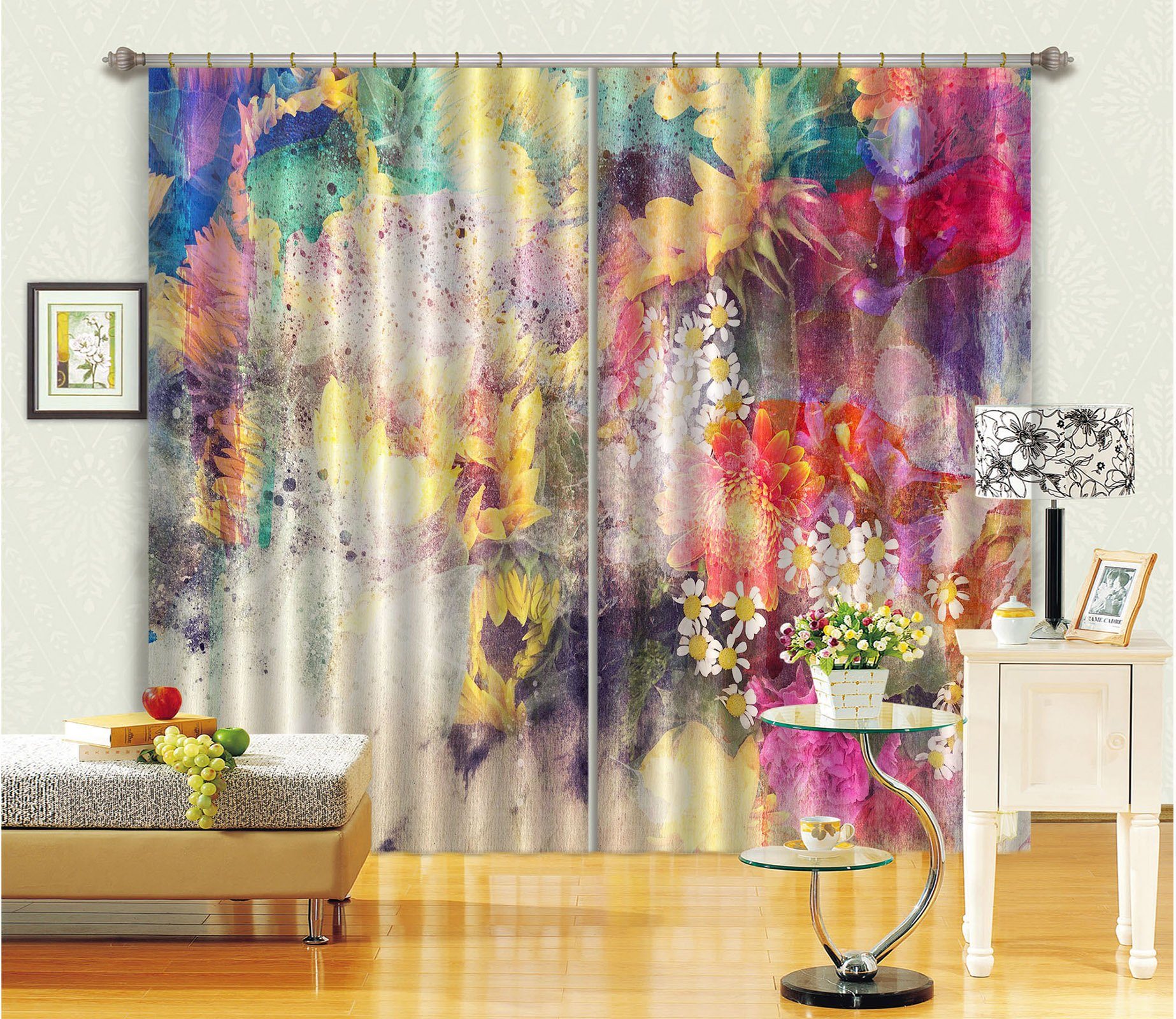 3D Hazy Sunflower 38 Curtains Drapes Curtains AJ Creativity Home 