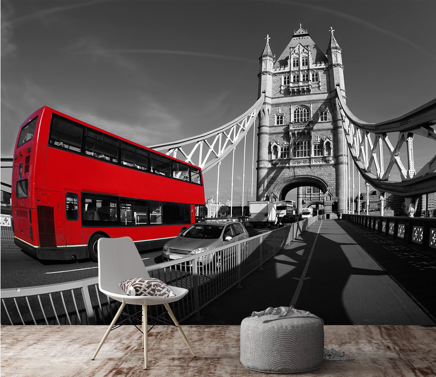 3D Red Bus Bridge 072 Vehicle Wall Murals