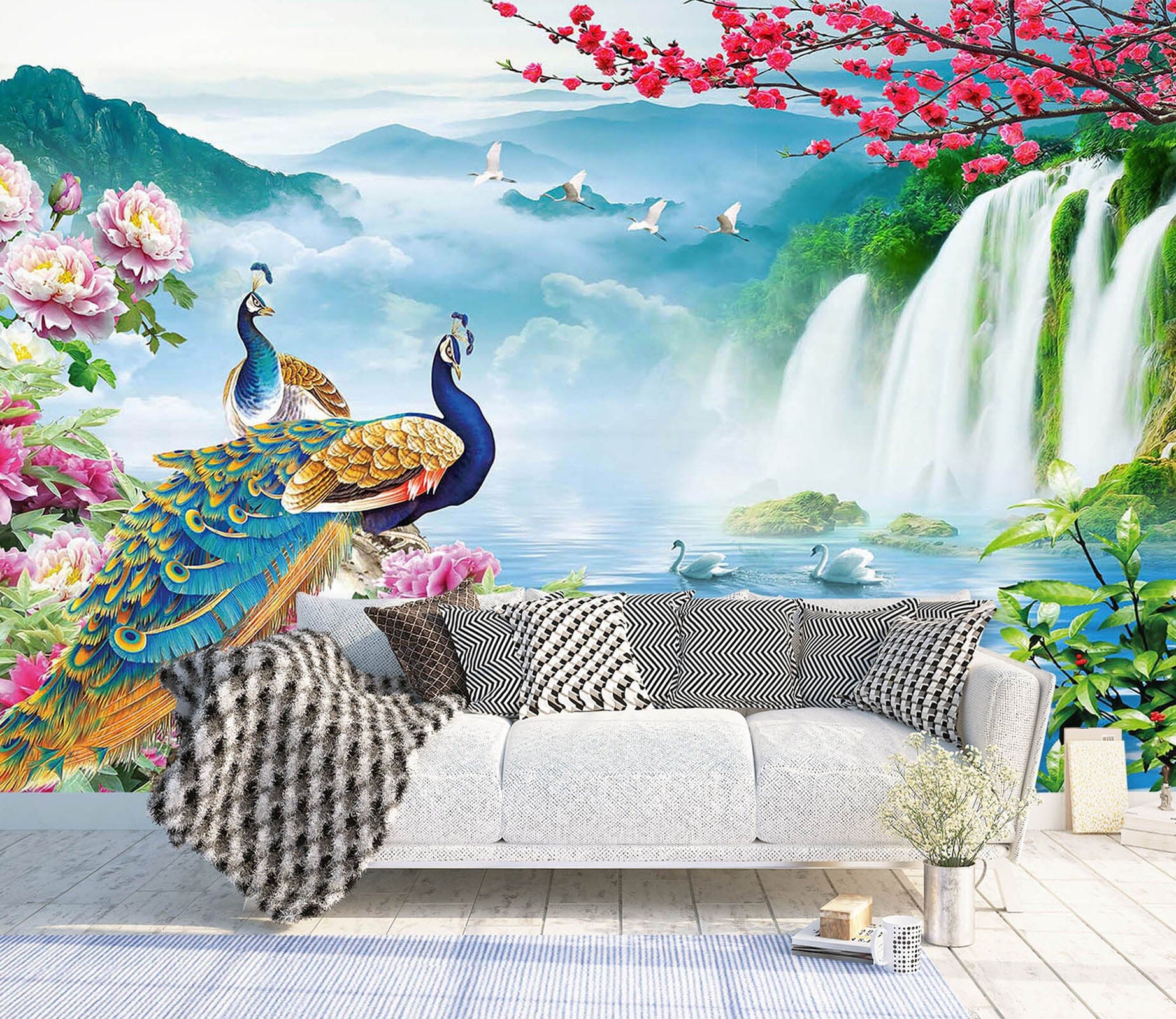 3D Peacock Falls 1419 Wall Murals Wallpaper AJ Wallpaper 2 