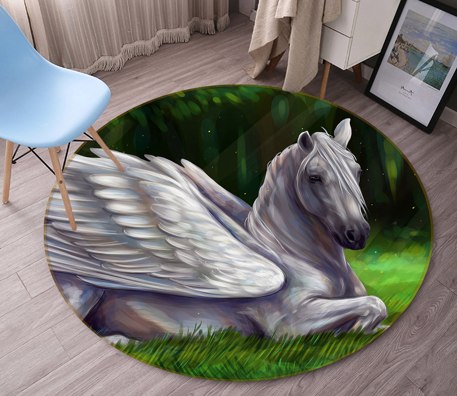 3D Winged Horse 37201 Animal Round Non Slip Rug Mat