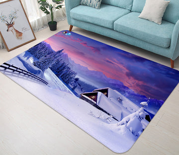 3D Snow House Woods 65189 Christmas Non Slip Rug Mat Xmas
