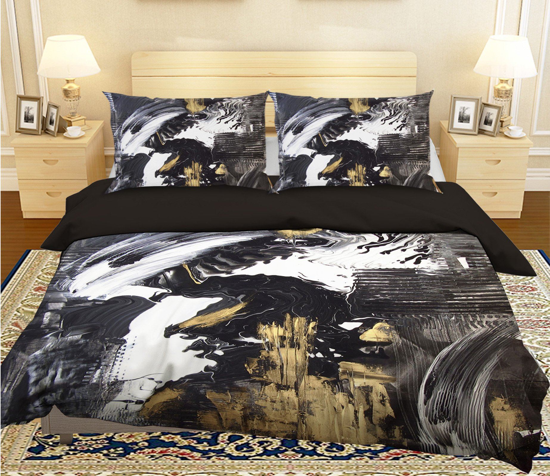 3D Smear Black Gold 034 Bed Pillowcases Quilt Wallpaper AJ Wallpaper 