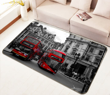 3D Building Red Bus 68113 Vehicle Non Slip Rug Mat