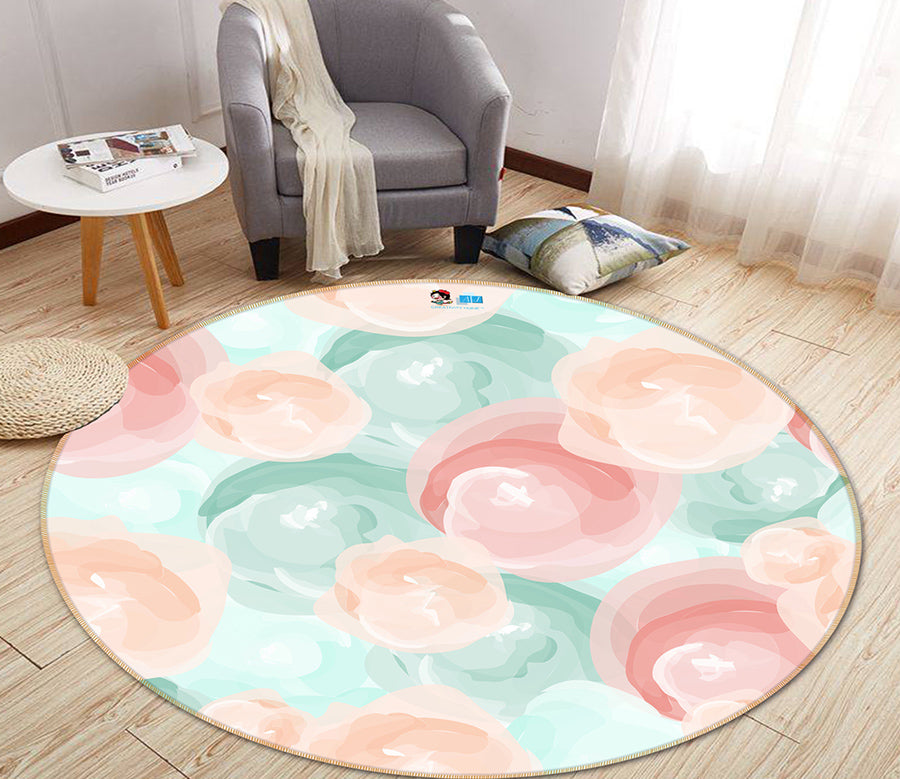 3D Pink Light Blue Ball 64175 Round Non Slip Rug Mat
