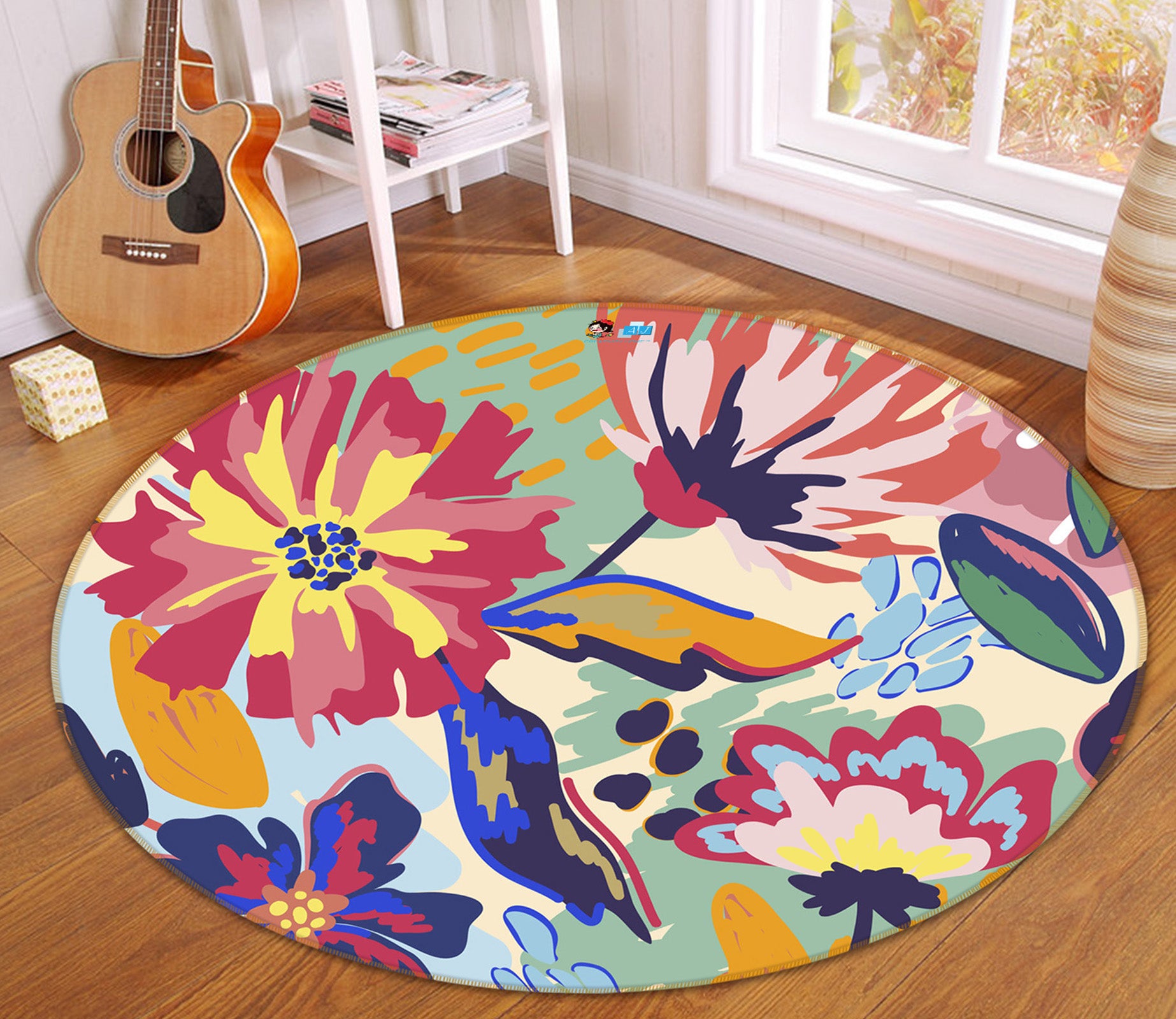 3D Flowers 71268 Round Non Slip Rug Mat