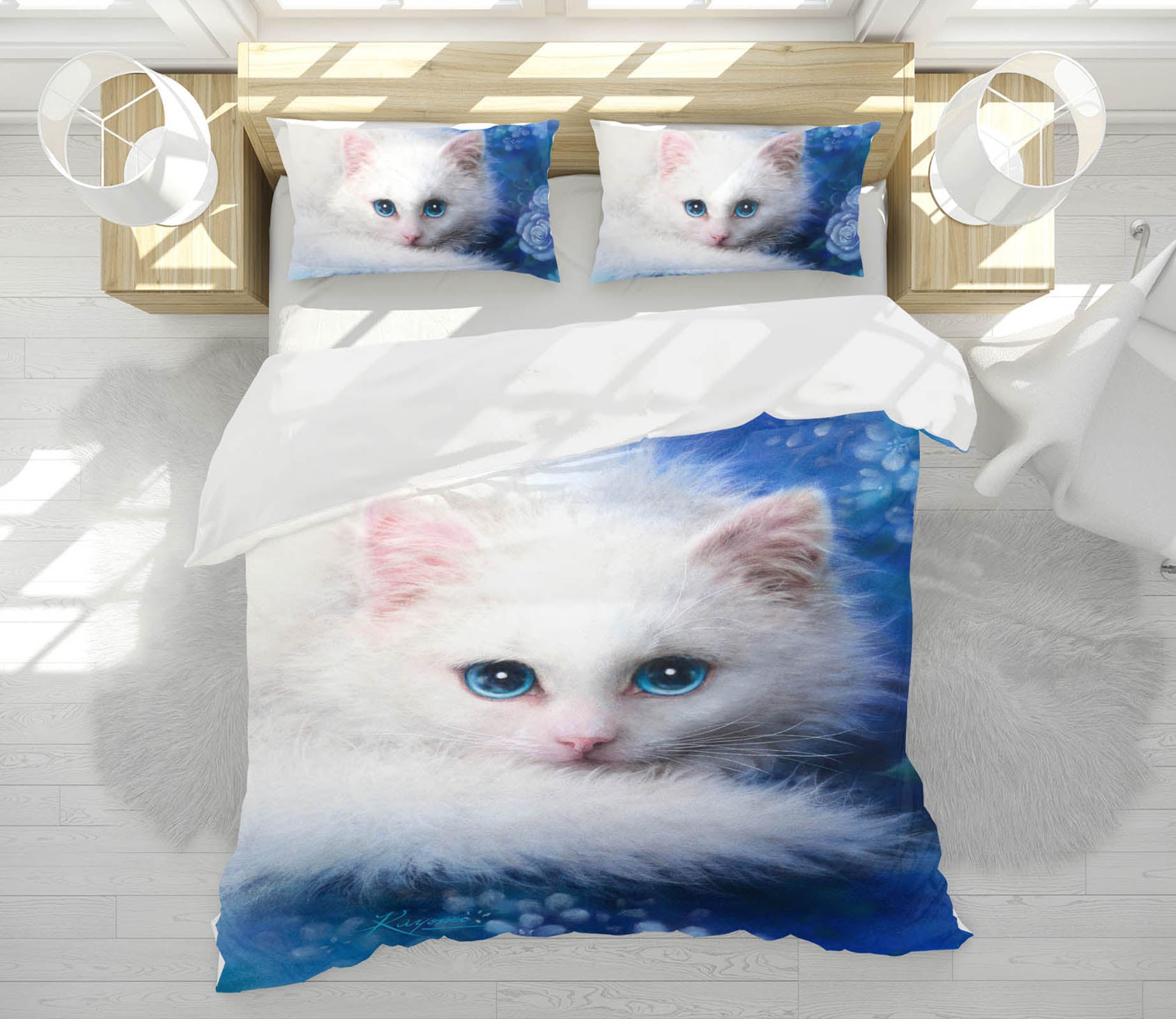 3D White Cat 5883 Kayomi Harai Bedding Bed Pillowcases Quilt Cover Duvet Cover