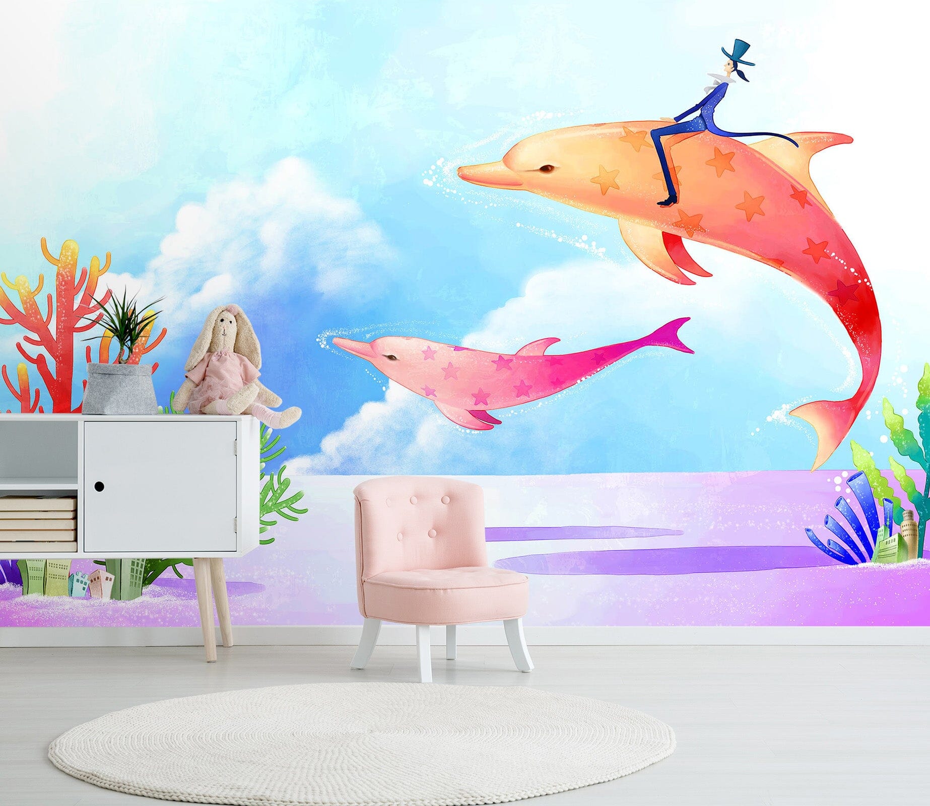 3D Orange Dolphin 1726 Wall Murals Wallpaper AJ Wallpaper 2 