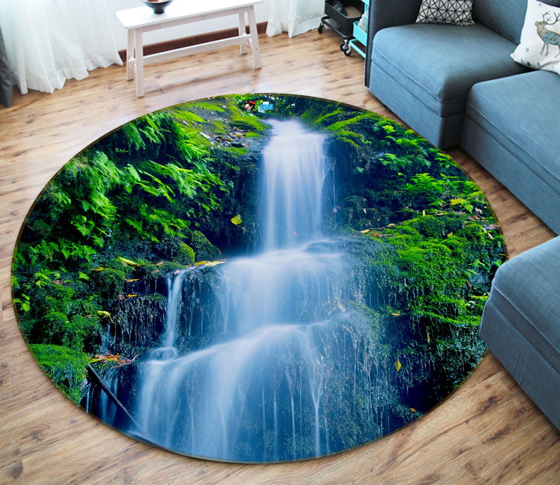 3D Waterfall 69046 Round Non Slip Rug Mat