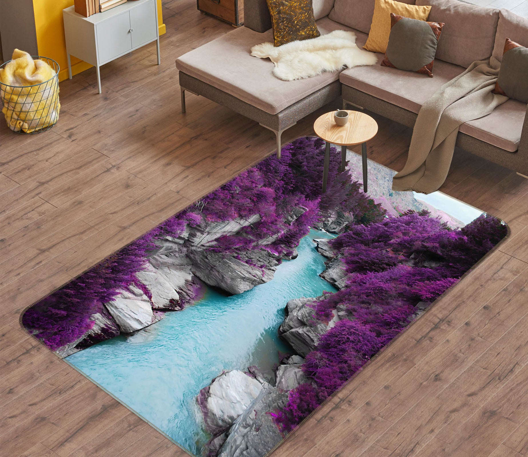 3D Purple Flower Mountain Gorge 26119 Non Slip Rug Mat