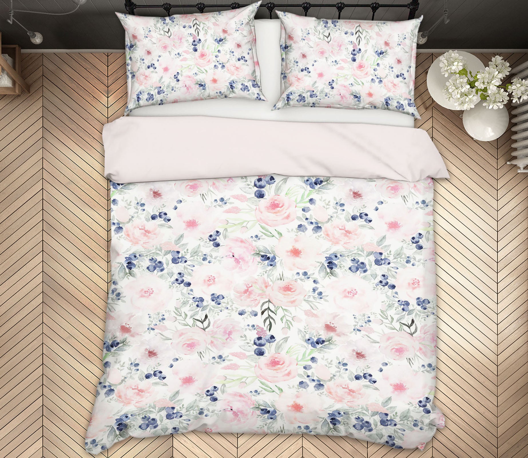 3D Blueberry Pink Flower 102 Uta Naumann Bedding Bed Pillowcases Quilt