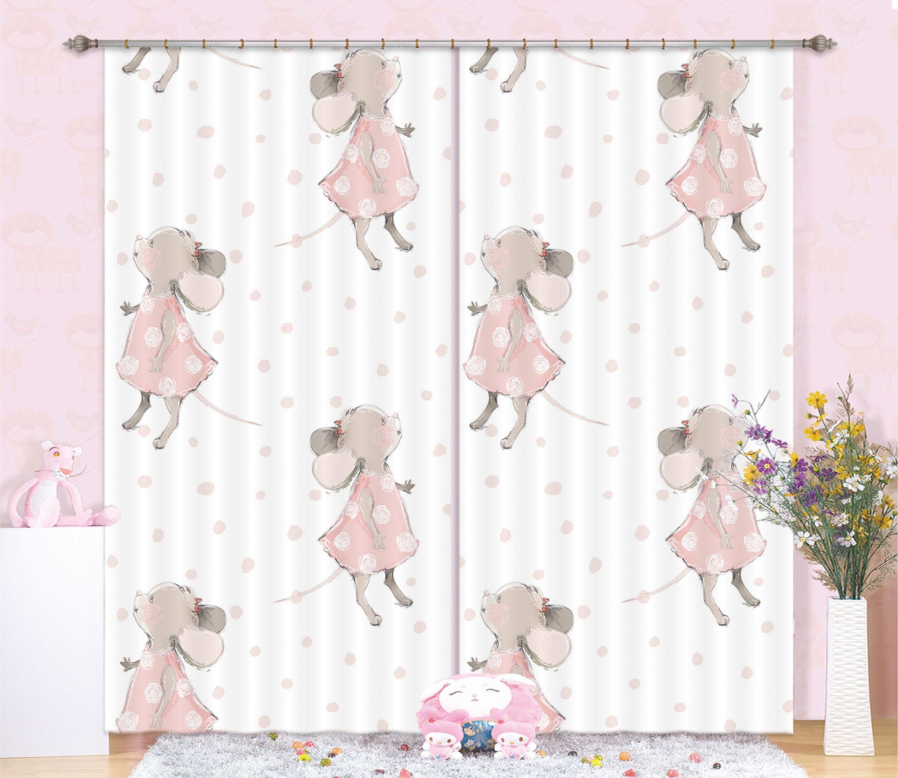 3D Pink Mouse 112 Uta Naumann Curtain Curtains Drapes Curtains AJ Creativity Home 