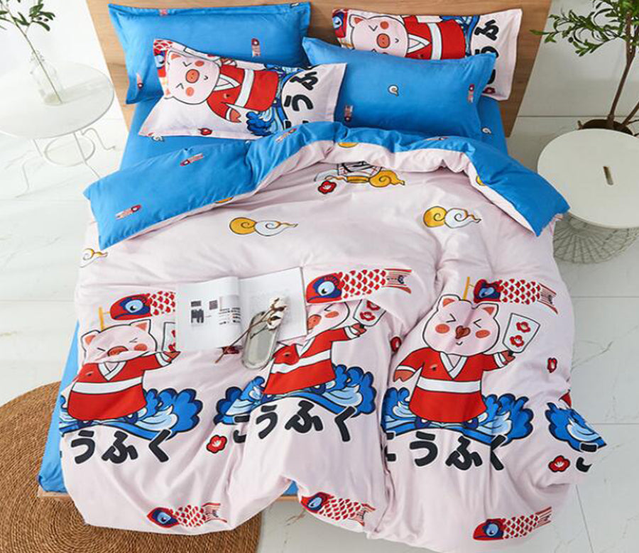 3D Pig Koi Streamer 13055 Bed Pillowcases Quilt
