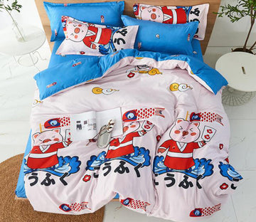 3D Pig Koi Streamer 13055 Bed Pillowcases Quilt