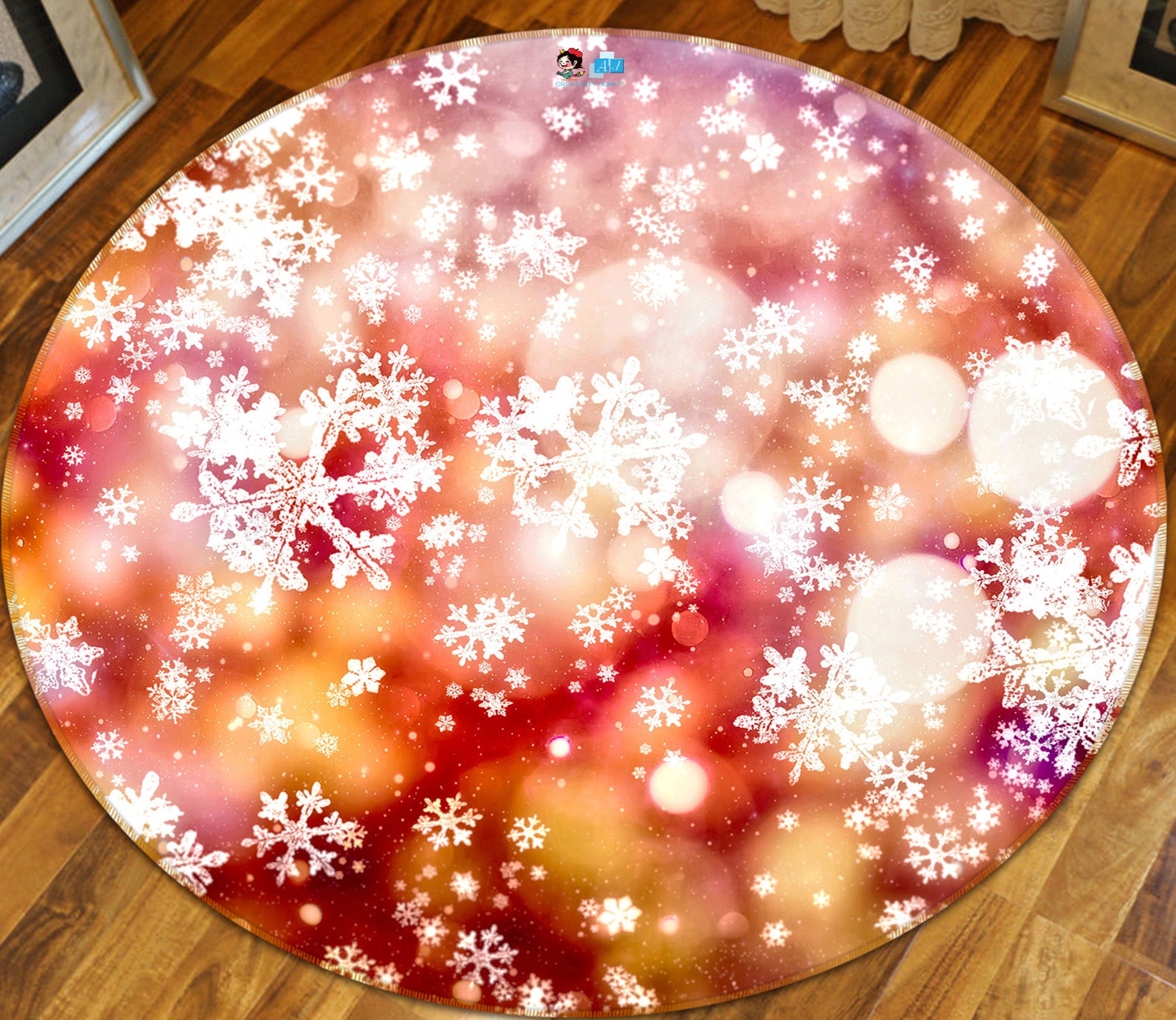 3D Snowflake 54189 Christmas Round Non Slip Rug Mat Xmas