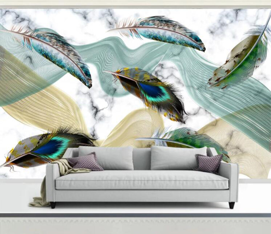 3D Green Feather WC1999 Wall Murals