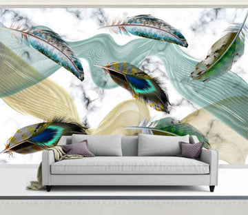 3D Green Feather WC1999 Wall Murals