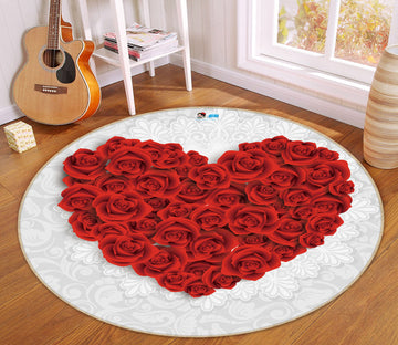 3D Heart Rose Flower 74048 Round Non Slip Rug Mat