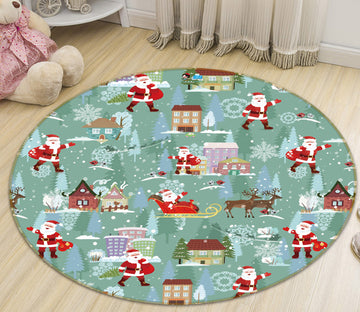 3D Santa House 54140 Christmas Round Non Slip Rug Mat Xmas