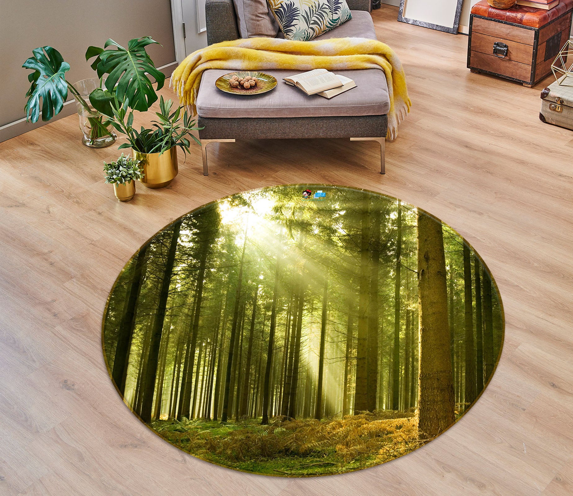 3D Sunny Woods 74076 Round Non Slip Rug Mat