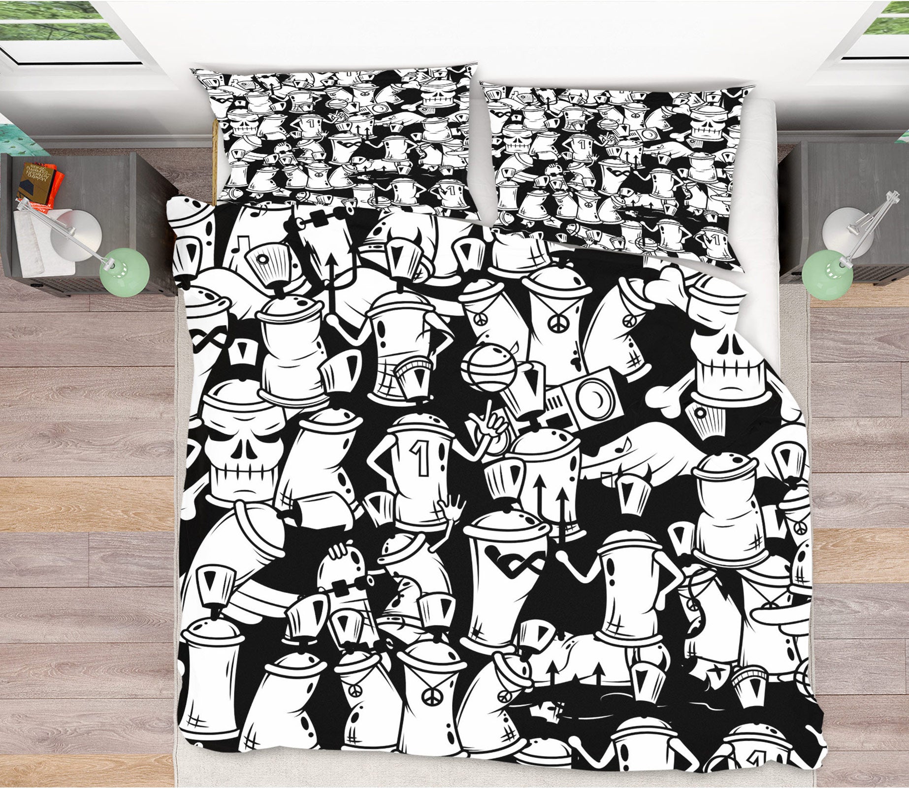 3D Black White Graffiti Spray 60046 Bed Pillowcases Quilt