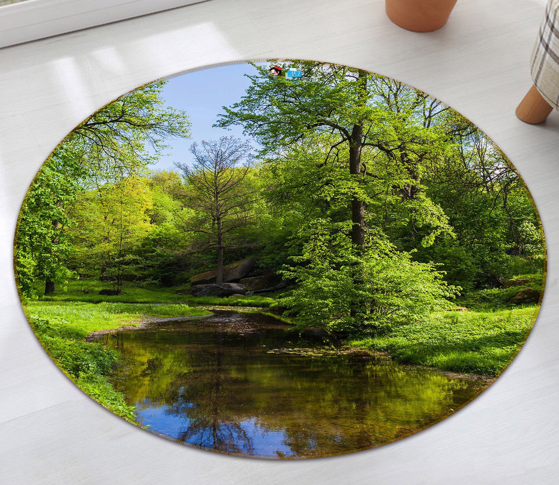 3D Forest Lake 72105 Round Non Slip Rug Mat