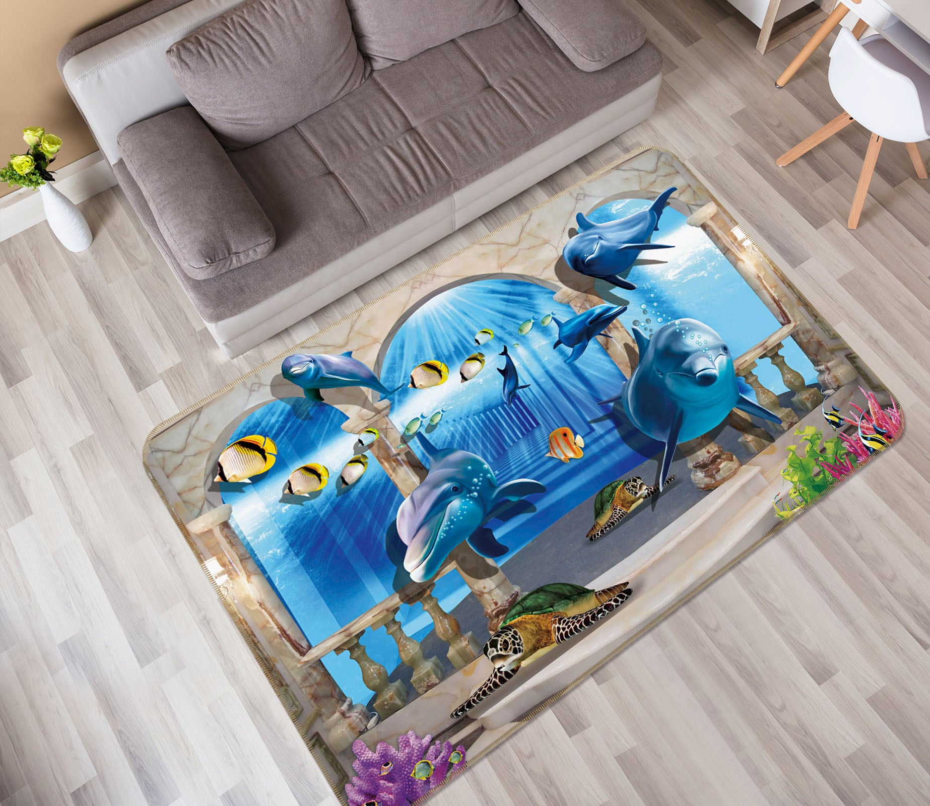 3D Dolphin Fish 35169 Non Slip Rug Mat