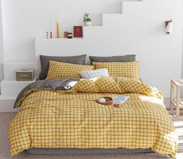 3D Yellow Grid 30087 Bed Pillowcases Quilt