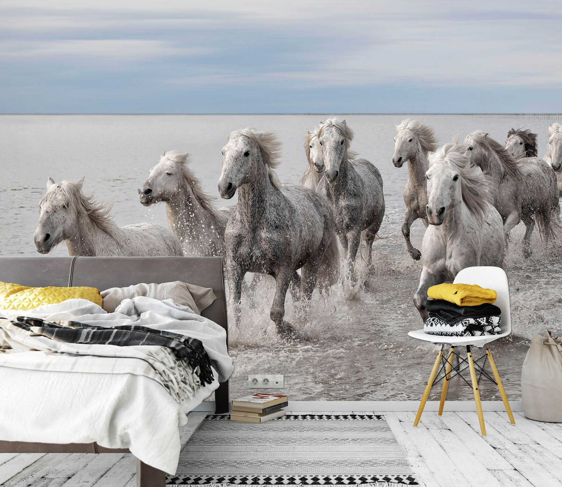 3D White Horse Gallop 1426 Marco Carmassi Wall Mural Wall Murals Wallpaper AJ Wallpaper 2 