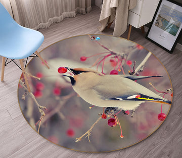 3D Flower Branch Bird 82028 Animal Round Non Slip Rug Mat