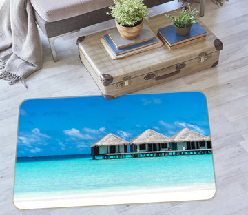 3D Sea Thatched Cottage 77101 Non Slip Rug Mat