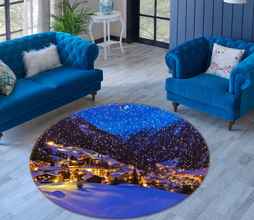 3D Snow Mountain House 54182 Christmas Round Non Slip Rug Mat Xmas
