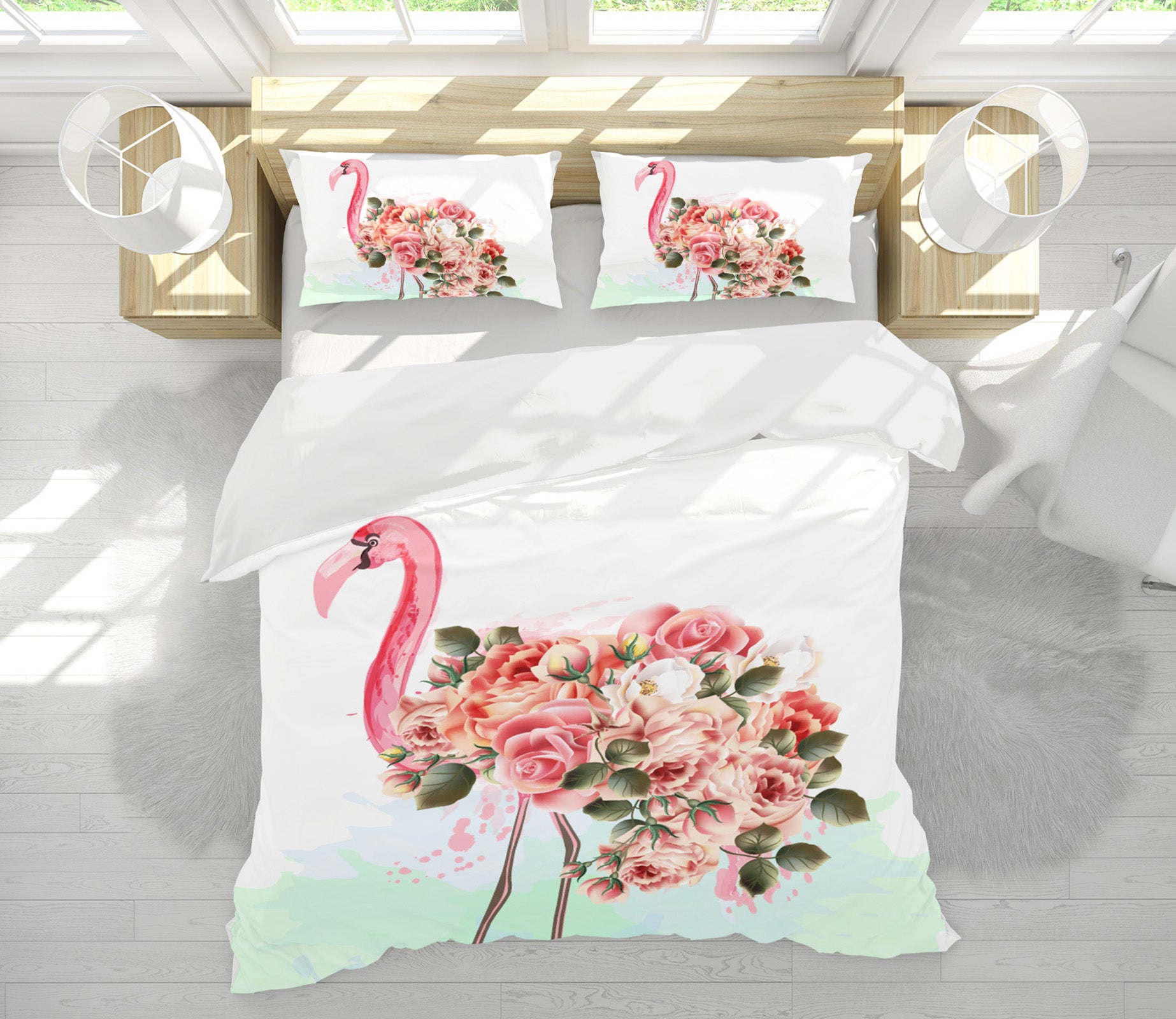 3D Flamingo Flower 15043 Bed Pillowcases Quilt