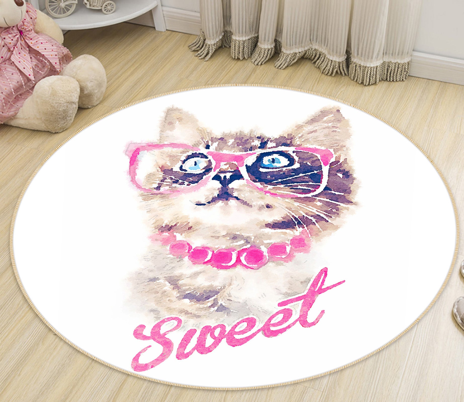 3D Cat 38035 Animal Round Non Slip Rug Mat