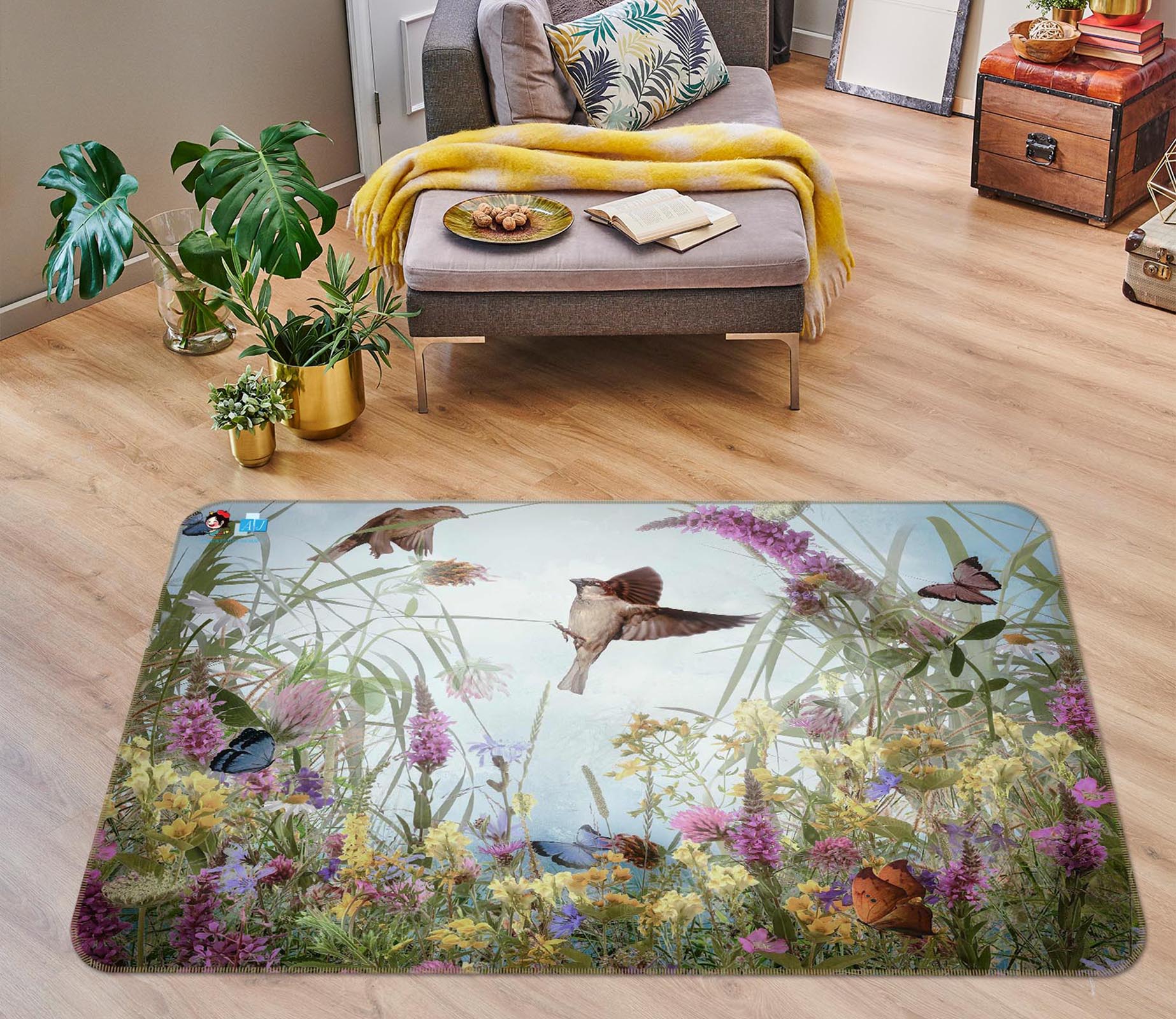 3D Wildflower Bird 5116 Beth Sheridan Rug Non Slip Rug Mat