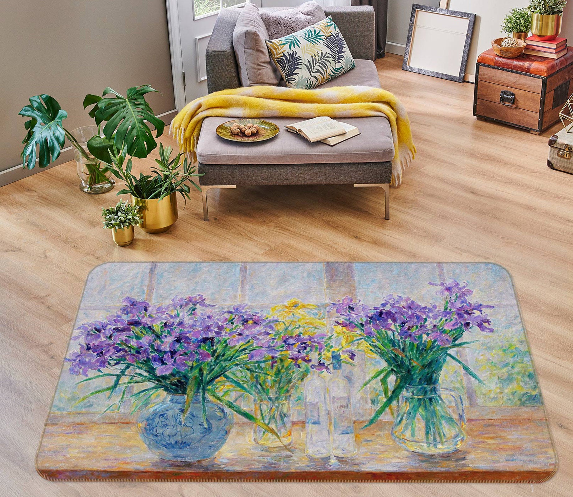 3D Purple Flowers Vase 75299 Non Slip Rug Mat