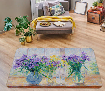 3D Purple Flowers Vase 75299 Non Slip Rug Mat