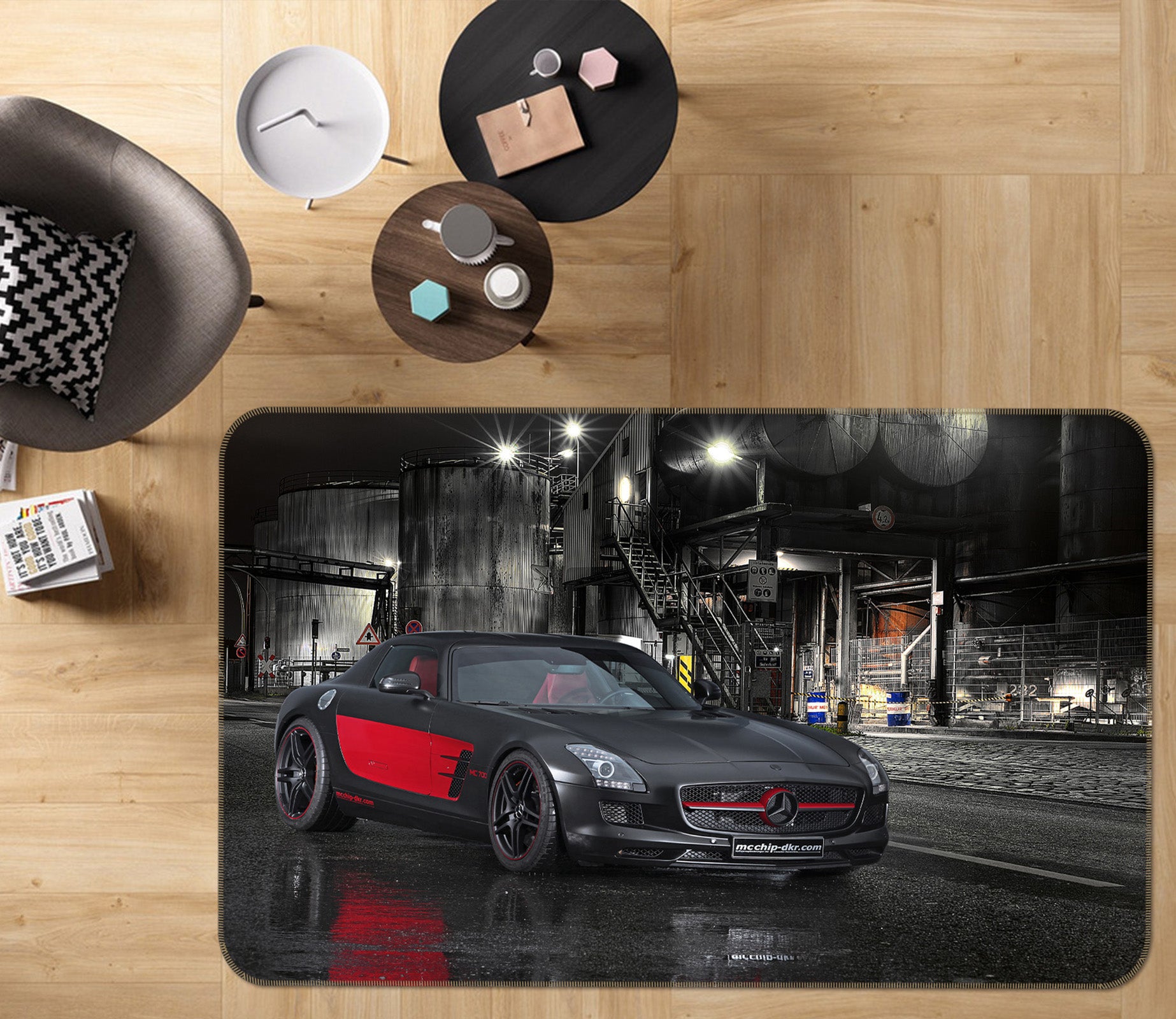 3D Red Black Car 38219 Vehicle Non Slip Rug Mat