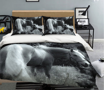 3D Grey Horse 1956 Bed Pillowcases Quilt Quiet Covers AJ Creativity Home 