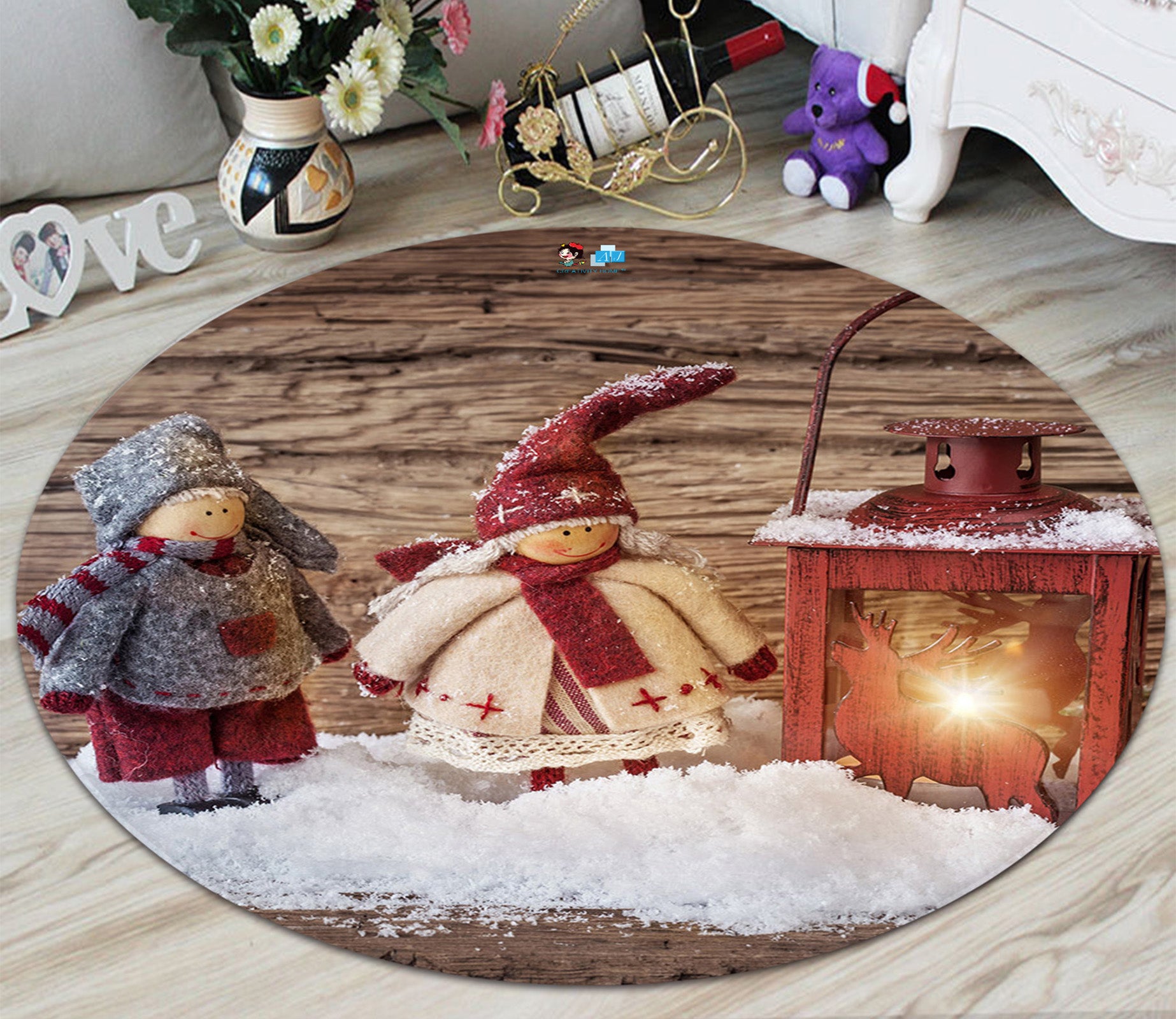 3D Light Doll 65230 Christmas Round Non Slip Rug Mat Xmas