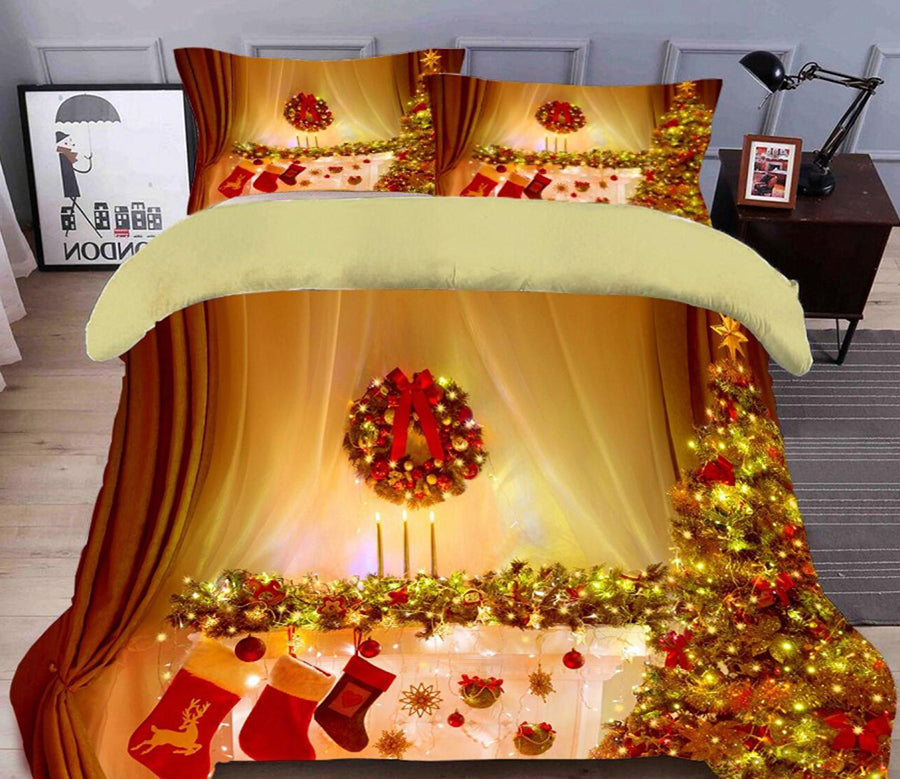 3D Christmas Tree Lights 45164 Christmas Quilt Duvet Cover Xmas Bed Pillowcases