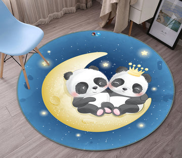 3D Moon Panda 74257 Round Non Slip Rug Mat