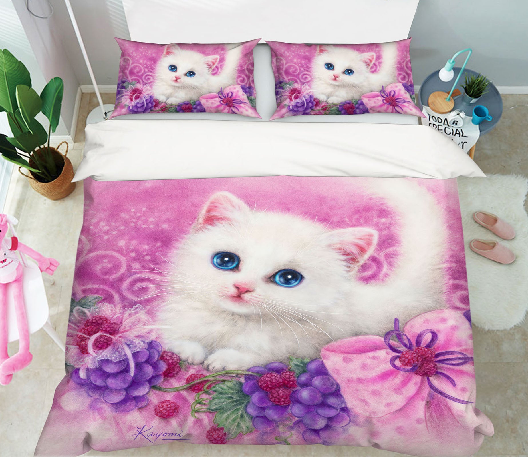 3D Grape White Cat 5863 Kayomi Harai Bedding Bed Pillowcases Quilt Cover Duvet Cover