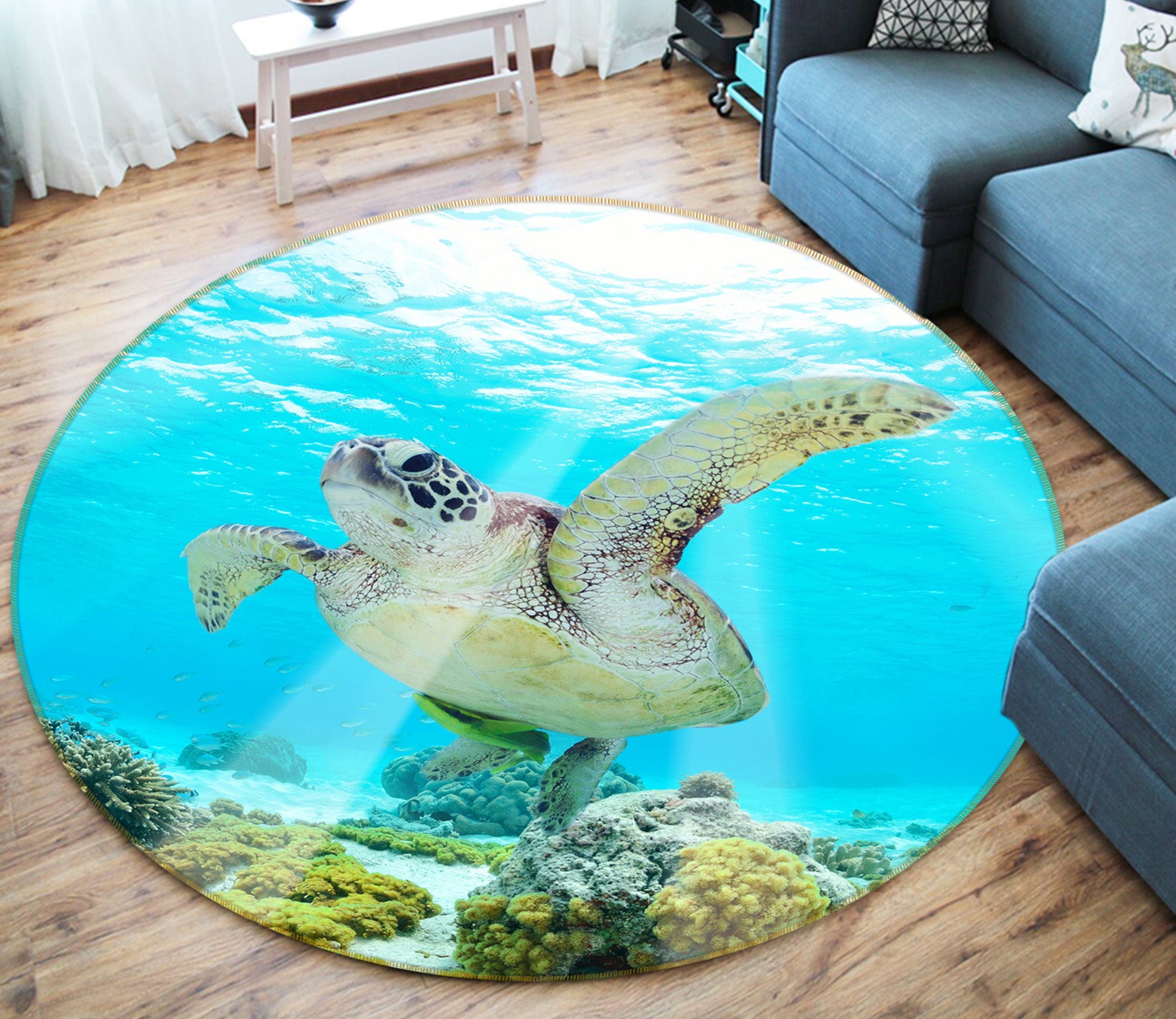 3D Sea Turtle 38045 Animal Round Non Slip Rug Mat