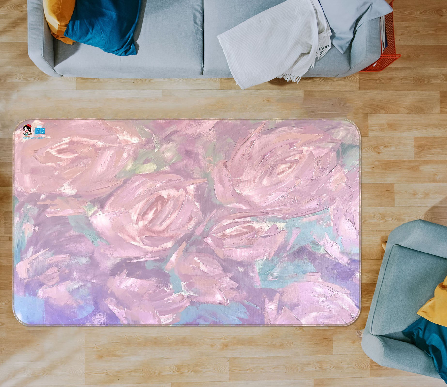 3D Pink Roses 3839 Skromova Marina Rug Non Slip Rug Mat