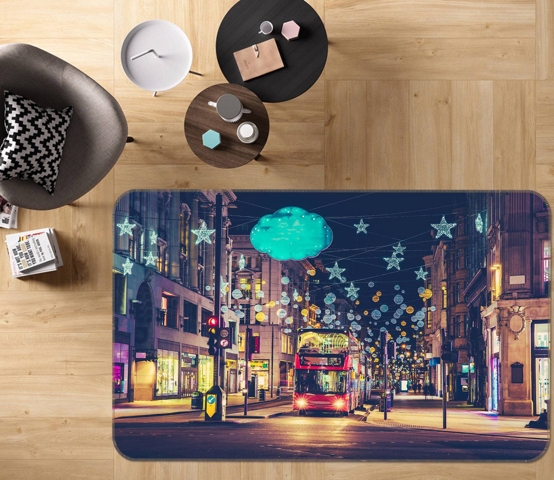 3D Street Red Bus 67222 Vehicle Non Slip Rug Mat