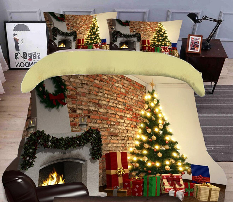 3D Christmas Tree Fireplace 45110 Christmas Quilt Duvet Cover Xmas Bed Pillowcases