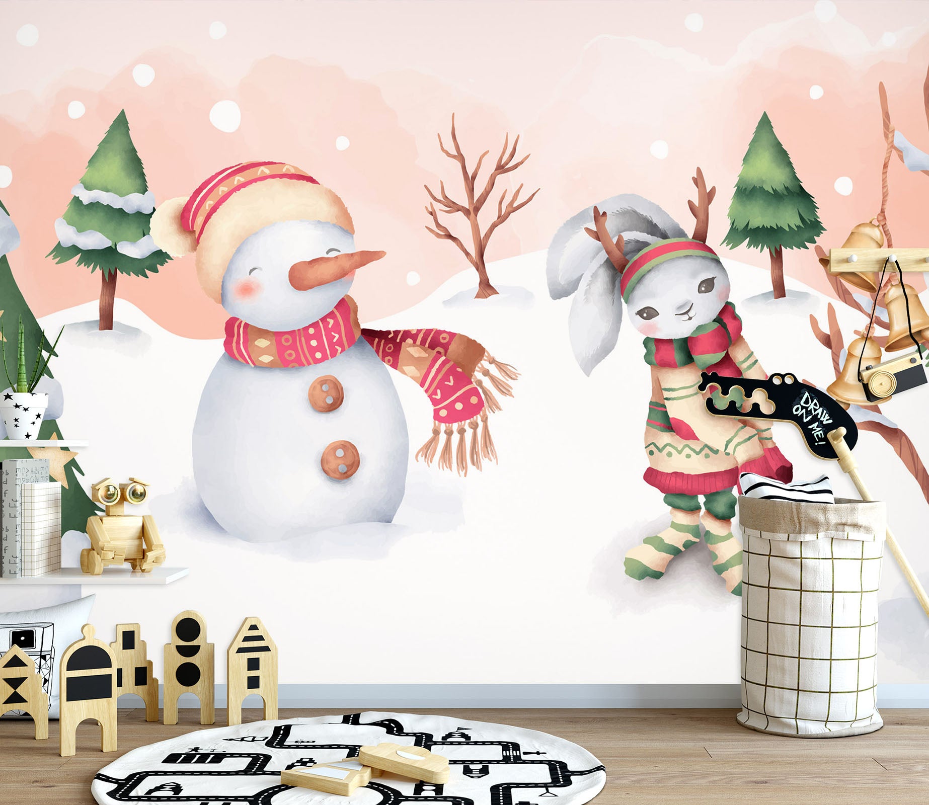 3D Snowman Rabbit 58006 Wall Murals