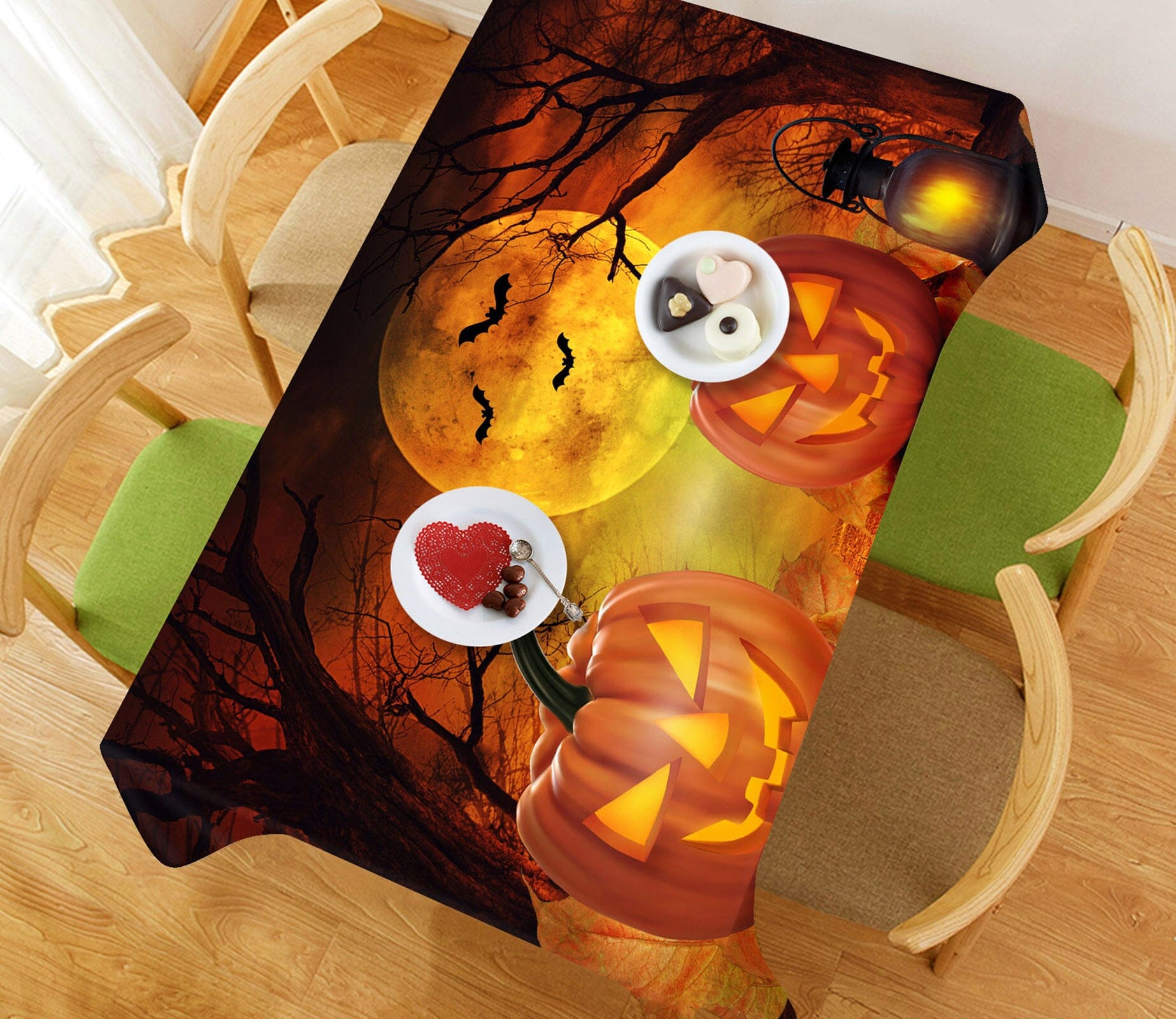 3D Moon Pumpkin Oil Lamp 048 Halloween Tablecloths Wallpaper AJ Wallpaper 