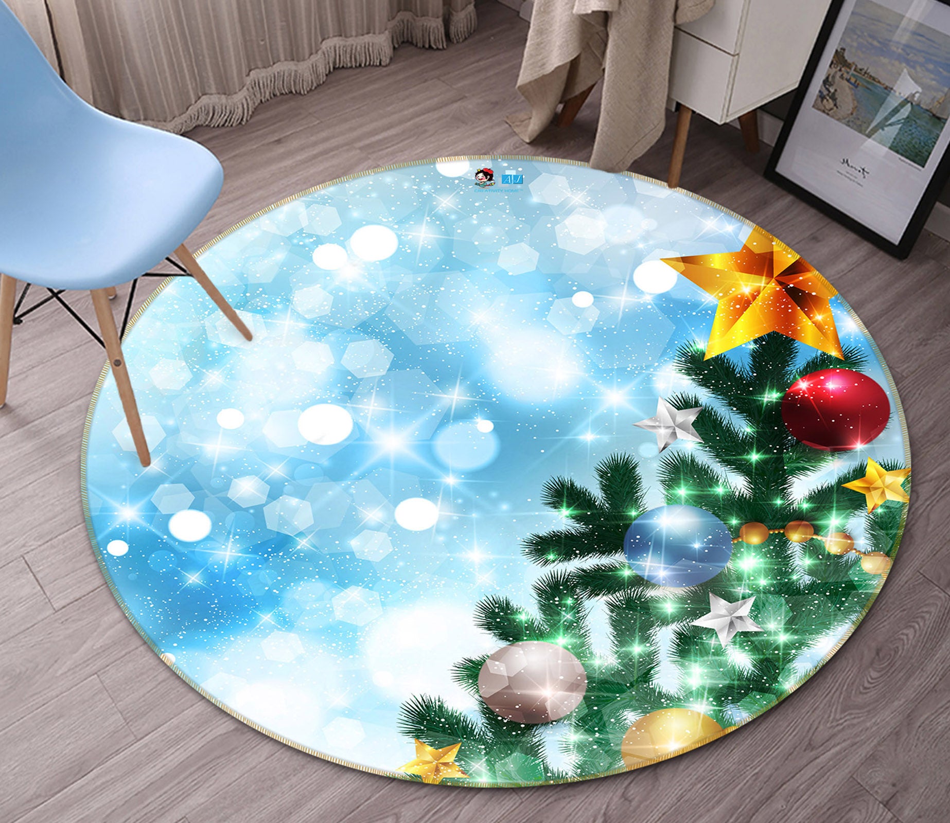 3D Tree 54150 Christmas Round Non Slip Rug Mat Xmas