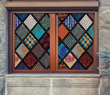 3D Colored Square 465 Window Film Print Sticker Cling Stained Glass UV Block